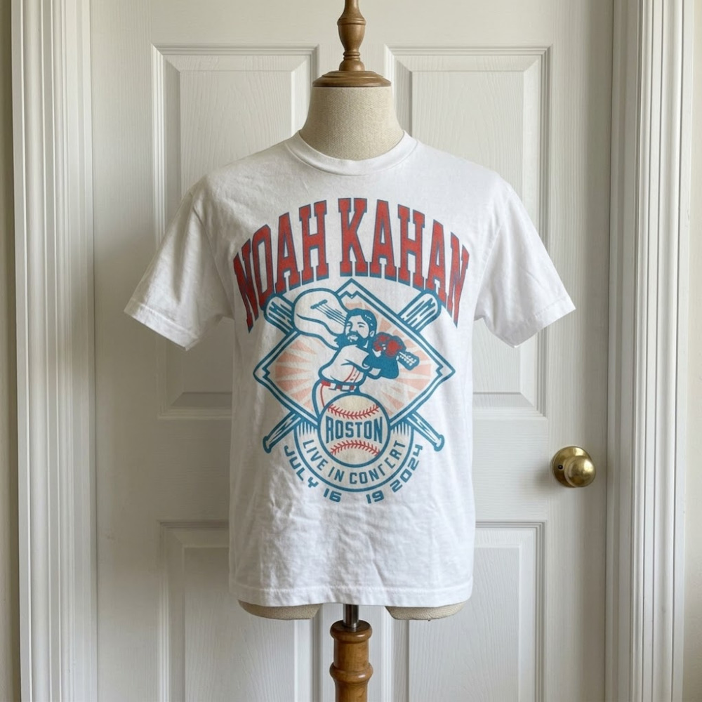 Noah Kahan Boston Concert Baseball White Indie Graphic T-Shirt